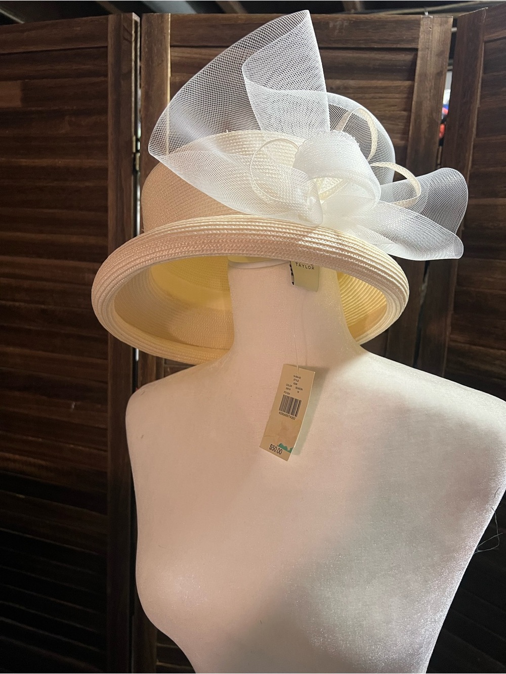 Lord & Taylor Women's Cream Dress Hat with Decorative Mesh Bow